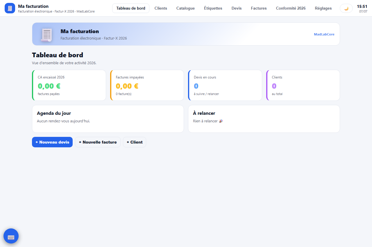ProFacture — tableau de bord facturation